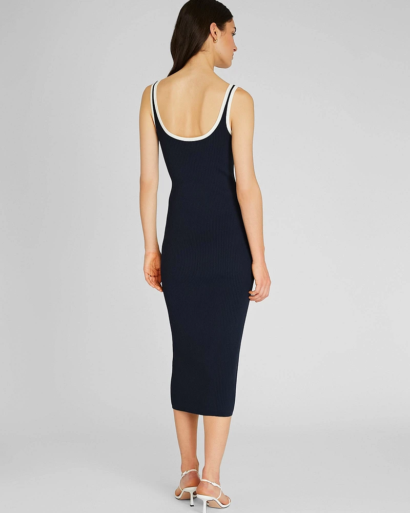 Textured Ribbed Tank Dress With Contrast Trim