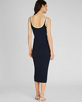 Textured Ribbed Tank Dress With Contrast Trim