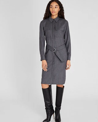 Wool Flannel Midi Shirt Dress