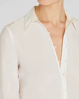 Silk Covered-Button Blouse