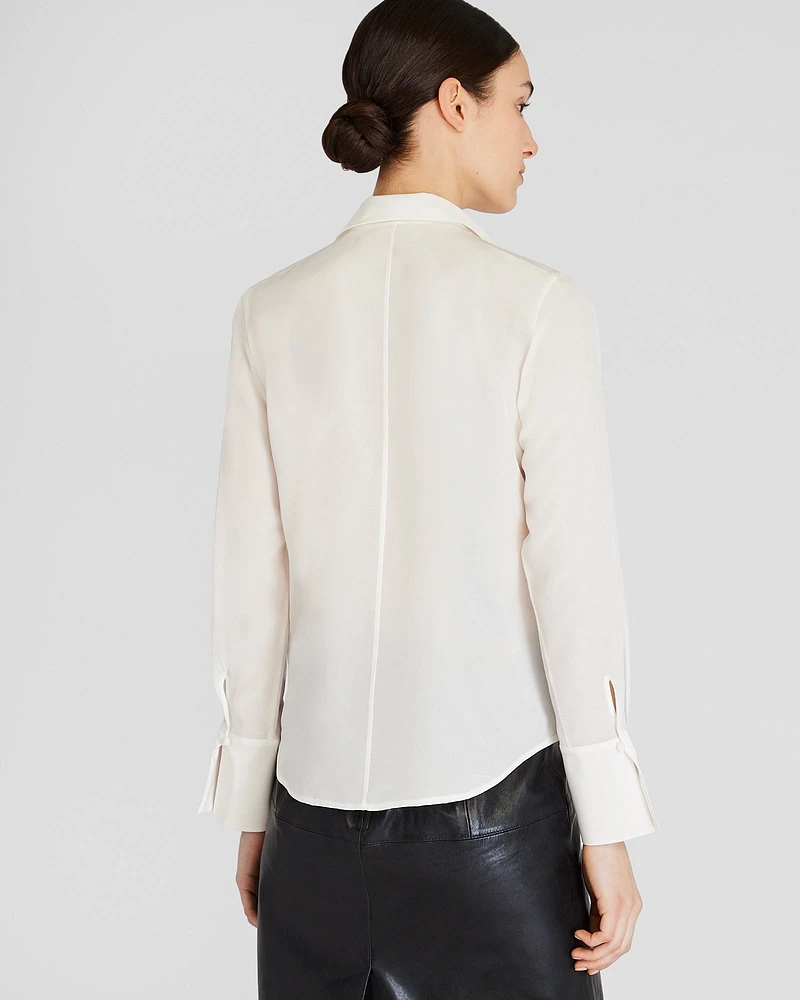 Silk Covered-Button Blouse