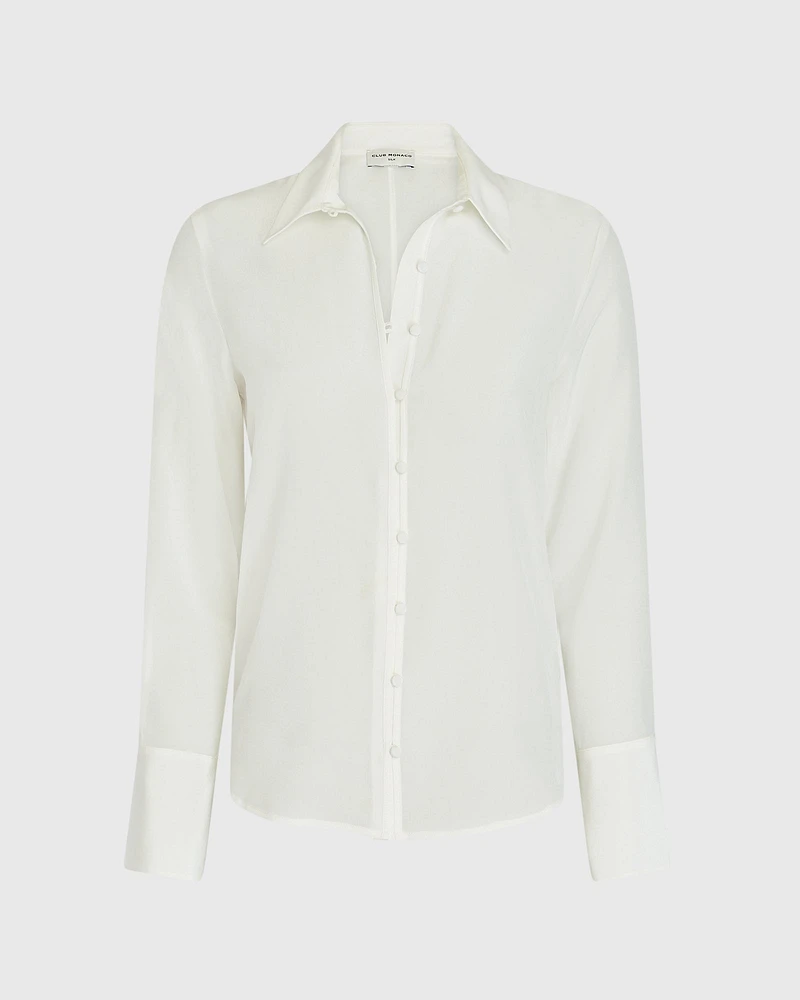 Silk Covered-Button Blouse