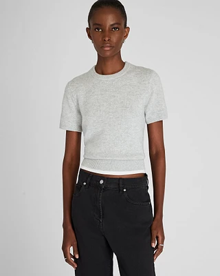 Cashmere Blend Shrunken Crew Neck Sweater
