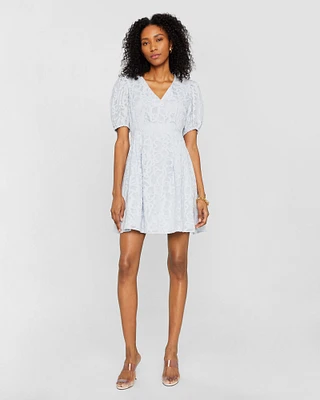 Textured Puff Sleeve V-Neck Dress