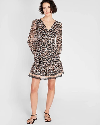 Floral Print V-Neck Mini Dress