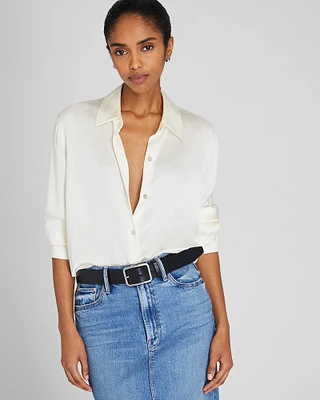 Silk Charmeuse Button-Down Shirt