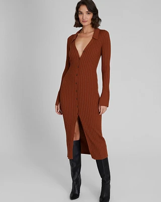 Ribbed Collared Cardigan Dress