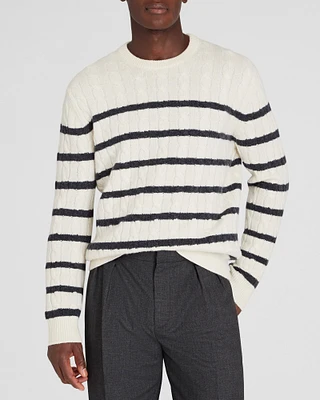 Striped Cashmere Cable-Knit Crewneck