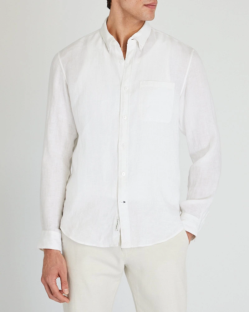 Slim Long-Sleeve Button-Down Linen Shirt