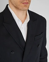 Deconstructed Linen Blend Double-Breasted Suit Jacket