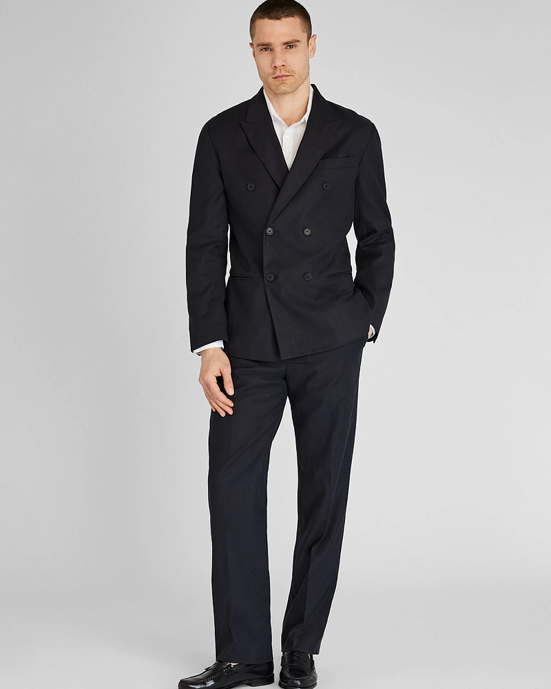 Deconstructed Linen Blend Double-Breasted Suit Jacket
