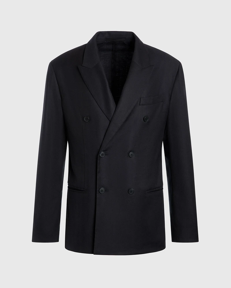 Deconstructed Linen Blend Double-Breasted Suit Jacket