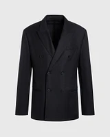Deconstructed Linen Blend Double-Breasted Suit Jacket