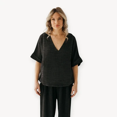 Crinkle V Neck Top