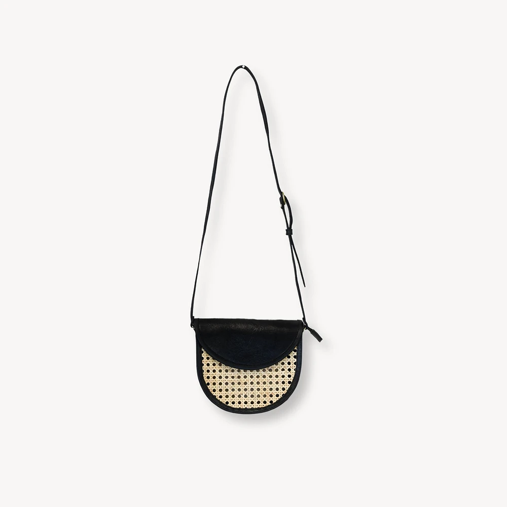 Half Moon Leather Bag with Cane Accent
