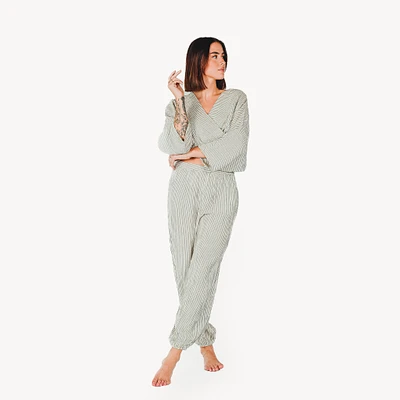 Striped Crinkle Cotton Jogger Pants