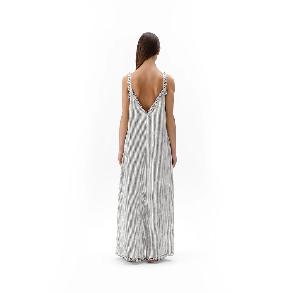 Striped Crinkle Cotton Strappy Dress