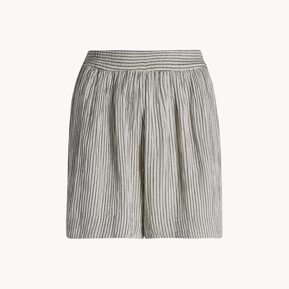 Striped Crinkle Cotton Shorts