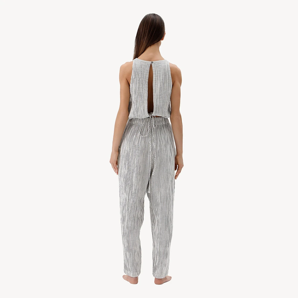Striped Crinkle Cotton Keyhole Tank Top