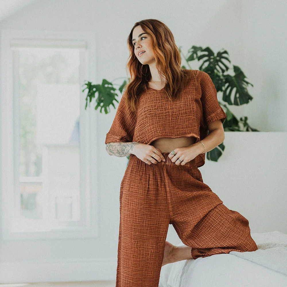 Crinkle Crop Top - Terracotta