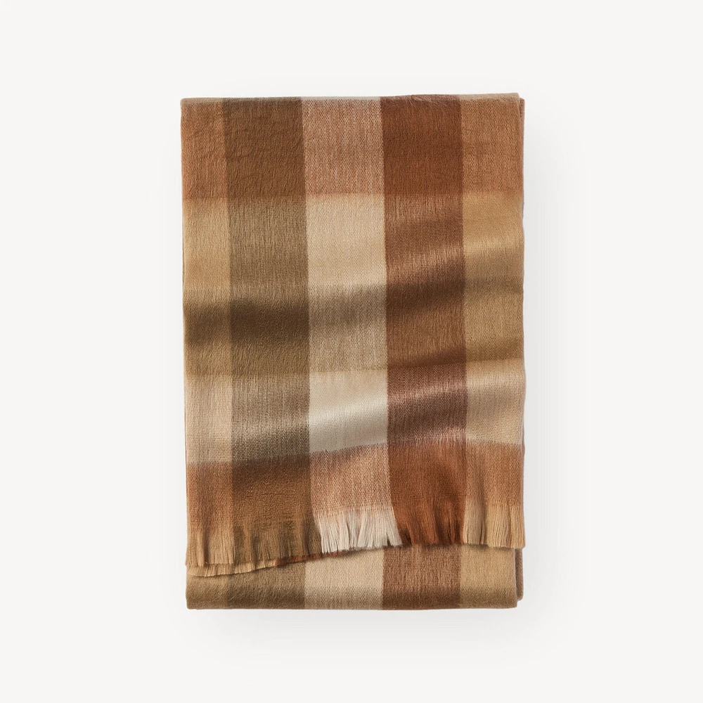 Fringed Check Alpaca Blanket