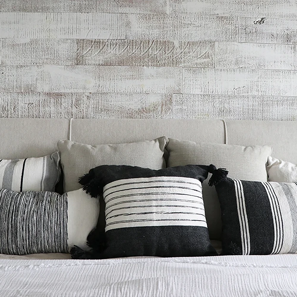 Belted Charcoal Pom Pom Pillow - 18x18"