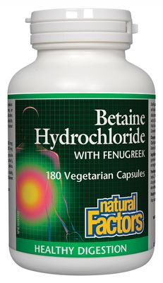 Natural Factors Betaine Hydrochloride with Fenugreek 180 Vegetarian Ca