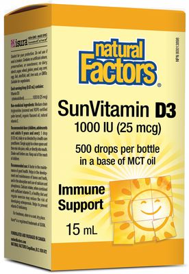Natural Factors SunVitamin D3 Drops 1000 IU 15 mL Liquid