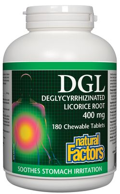 Natural Factors DGL Deglycyrrhizinated Licorice Root 400 mg 180 Chewab