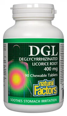 Natural Factors DGL Deglycyrrhizinated Licorice Root 400 mg 90 Chewabl