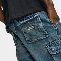 True Religion Big T Vinny Medium Wash Cargo Shorts / Blue Legend