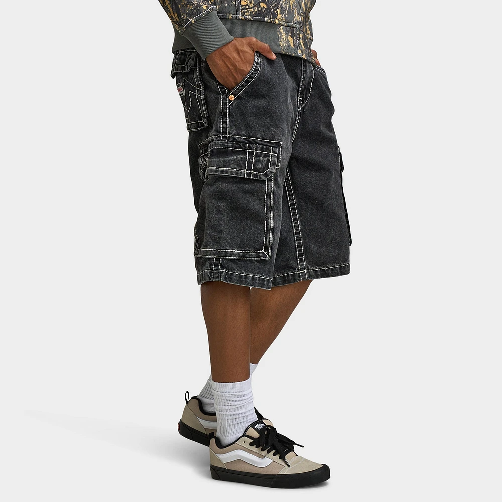 True Religion Big T Vinny Cargo Denim Shorts / Bullet Black Wash