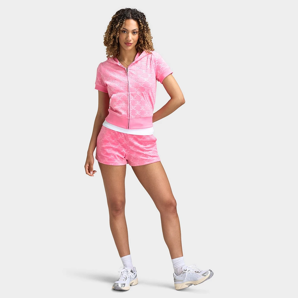 Juicy Couture Women's Embossed Full Zip Velour Hoodie / Hot Pink