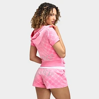 Juicy Couture Women's Embossed Full Zip Velour Hoodie / Hot Pink