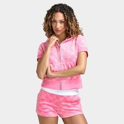 Juicy Couture Women's Embossed Full Zip Velour Hoodie / Hot Pink