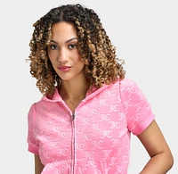 Juicy Couture Women's Embossed Full Zip Velour Hoodie / Hot Pink