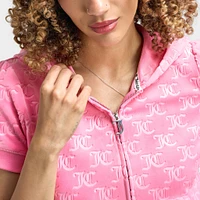Juicy Couture Women's Embossed Full Zip Velour Hoodie / Hot Pink