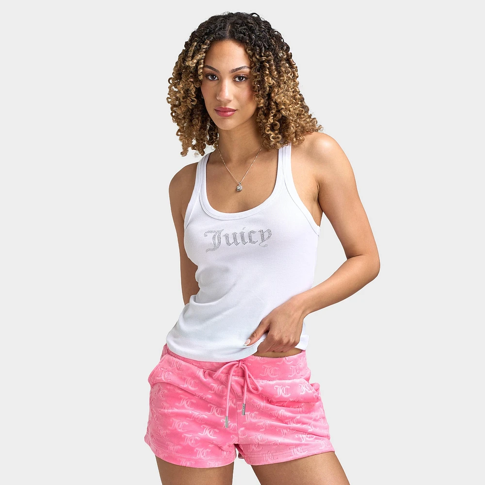 Juicy Couture Women's Thin Strap Ribbed Racer Tank Top / White