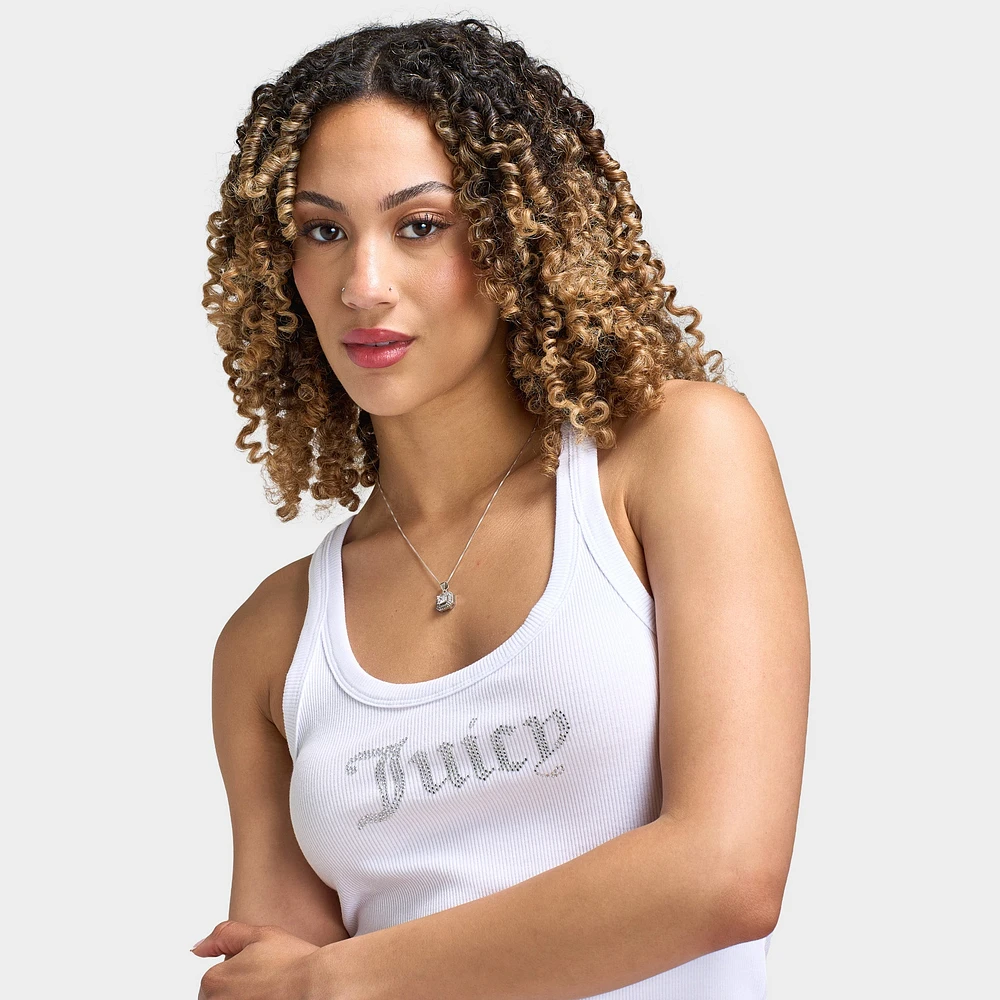 Juicy Couture Women's Thin Strap Ribbed Racer Tank Top / White