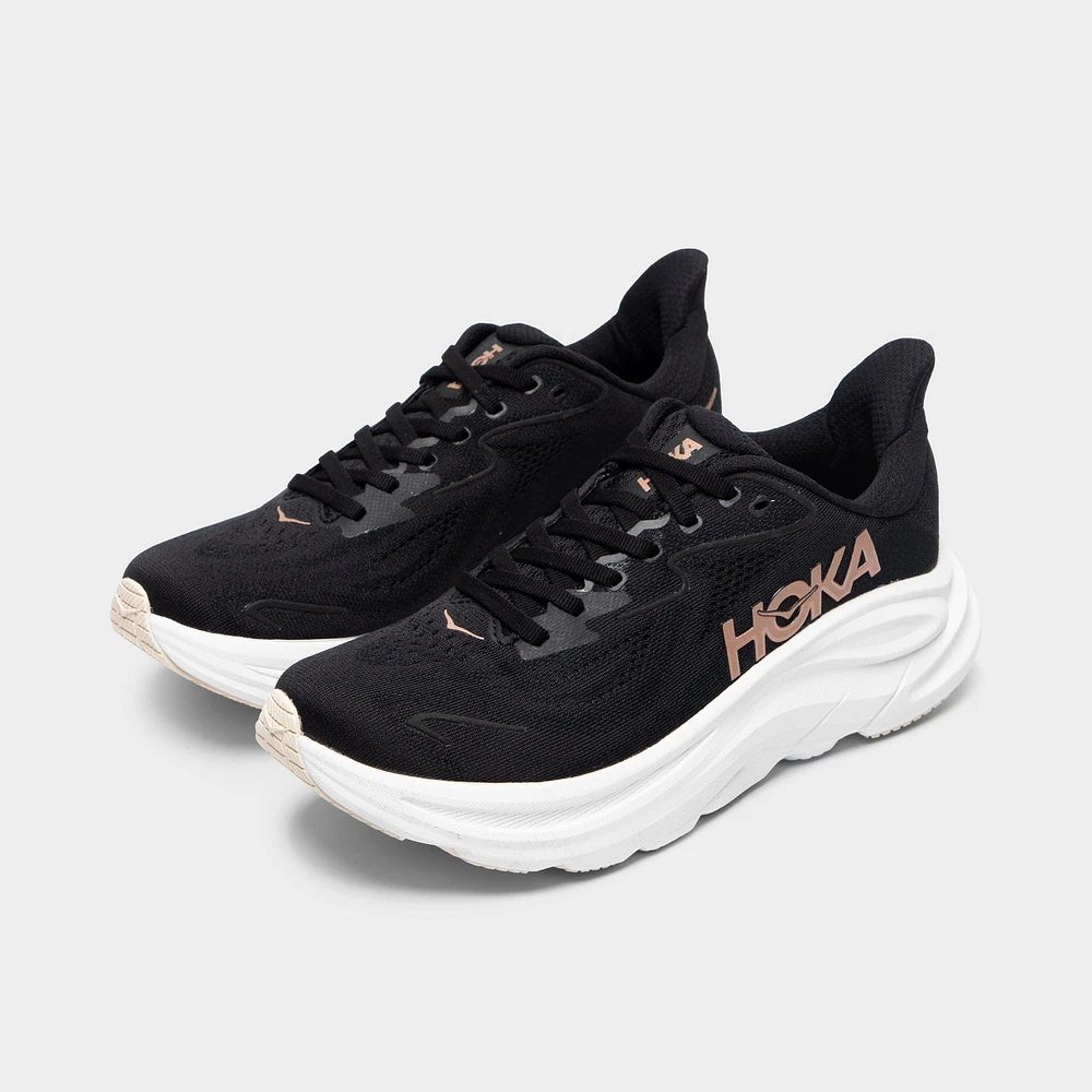 Hoka Women's Clifton 10 Black / White - Rose Gold