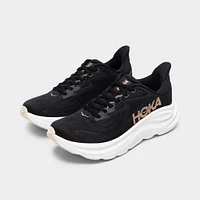 Hoka Women's Clifton 10 Black / White - Rose Gold
