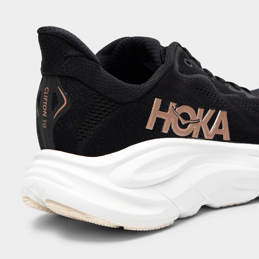Hoka Women's Clifton 10 Black / White - Rose Gold