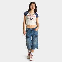 True Religion Women's Raglan Slim Tee White / Navy