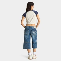 True Religion Women's Raglan Slim Tee White / Navy