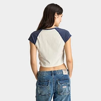 True Religion Women's Raglan Slim Tee White / Navy