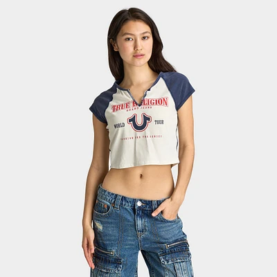 True Religion Women's Raglan Slim Tee White / Navy