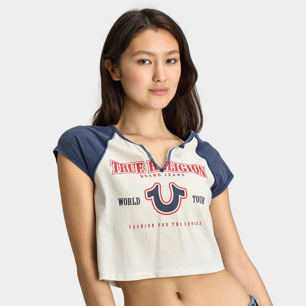 True Religion Women's Raglan Slim Tee White / Navy