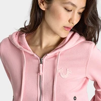 True Religion Women's Raw Edge Big T Shrunken Hoodie / Candy Pink