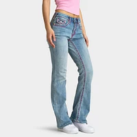 True Religion Women's Becca Mid Rise Bootcut Flap Sup T / California Poppy
