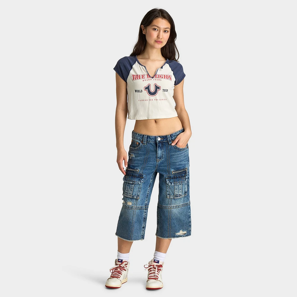 True Religion Women's bobbie Baggy Cargo Capris / Easy Hazel